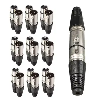 

10 Pairs 3 Pin XLR Audio Cable Connector Male/Female MIC Jack Plug and for Microphone Cable Electrical Adapter Audio Cable Black