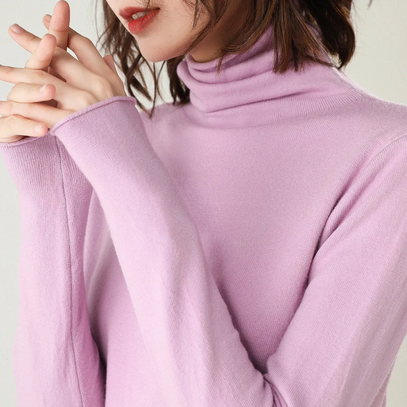 

2019 Autumn and Winter New Cashmere Sweater Women High Collar Pullover Sweater Pullover Knitted Wool Sweater  