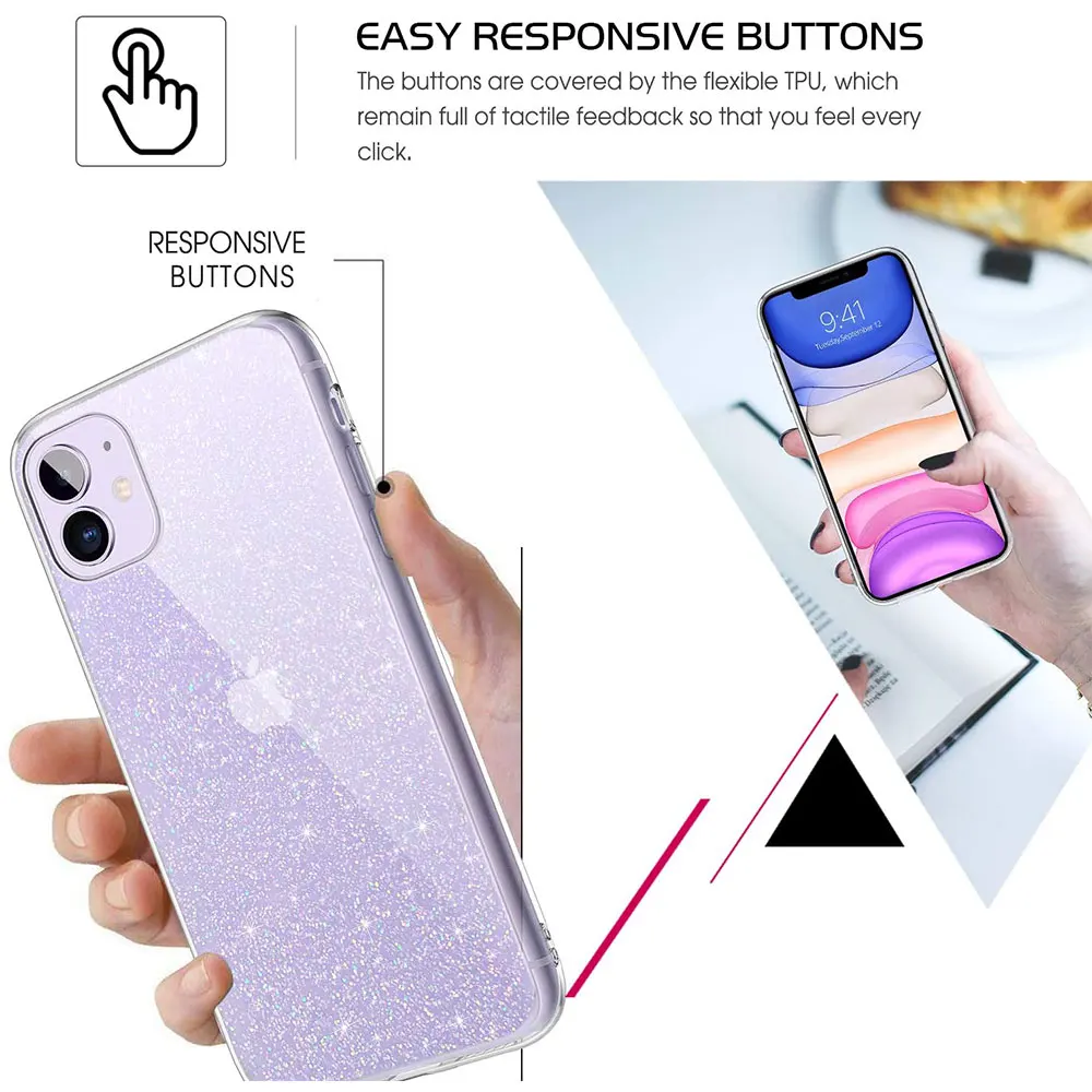 iphone 12 pro leather case Slim Crystal Clear Glitter Soft Case for iPhone 11 Pro Max 13 12 Mini X XS XR 8 Plus 7 6S SE 2020 Luxury Phone Cover Accessories best iphone 12 pro case