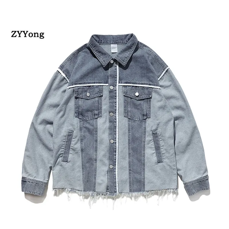 

Spring Autumn Mens Splice Denim Jacket Mens Trendy Fashion Bomber Denim Jacket Male Cowboy Jeans Jackets