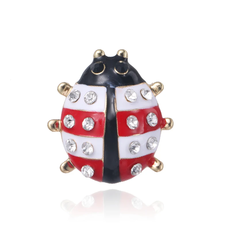 

WEIMANJINGDIAN Brand Gold Color Plated Red and White Enameled Ladybird Brooch Pins for Women