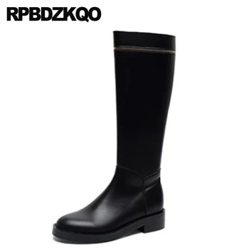 

high heel women black brown round toe riding block long custom quality shoes chunky fall side zip boots tall equestrian mid calf