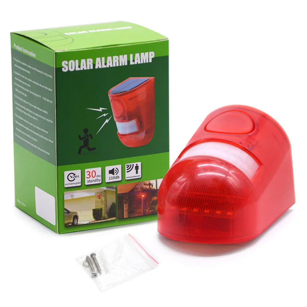 

Solar Powered Infrared Motion Sensor Detector Siren Strobe Waterproof Loud For Farm Orchard Farm Anti-theft Sound Light Alarm