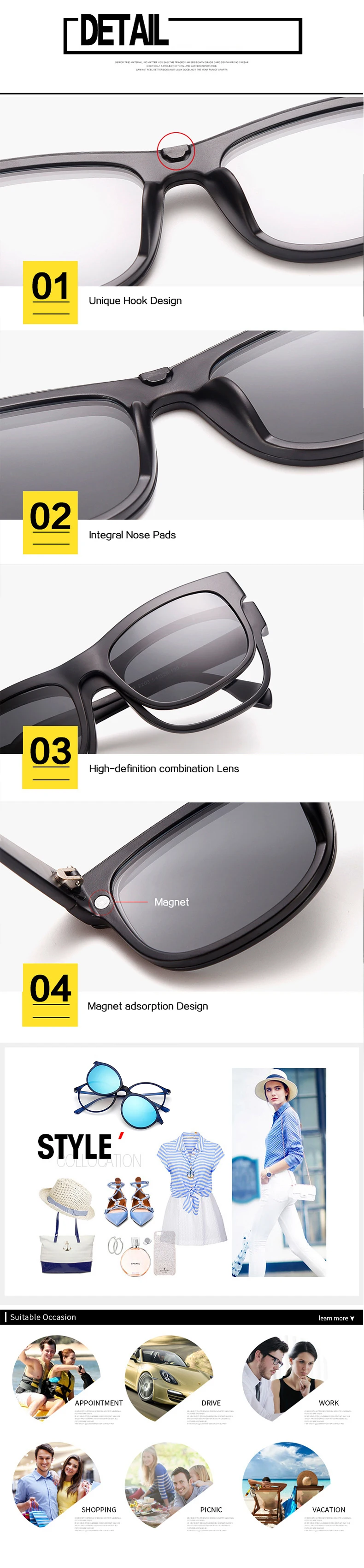 YOOSKE круглые поляризованные солнцезащитные очки для мужчин и женщин с магнитным зажимом TR90 оптические оправы для очков
