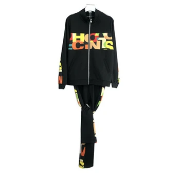 

Oversize 2XL- 6XL Workout Women Two Pieces Set Letter Zipper Long Sleeve Outfits Sporty Active Wear Female Tshirt And Pants Set