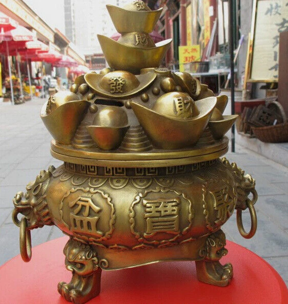 1031+++++Chinese Pure Brass Treasure Bowl Dragon Yuanbao Money Wealth cornucopia statuary | Дом и сад