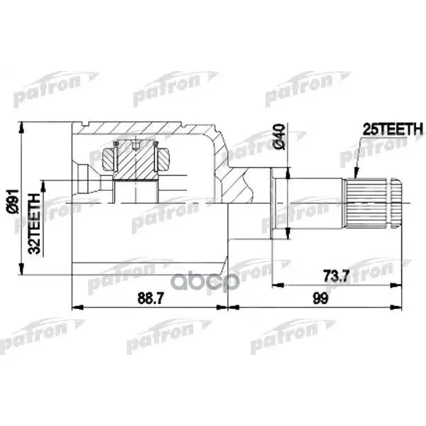 Шрус Внутр К-Кт 25x40x32 Chrysler: Cirrus 95-00, Sebring 95-04, Dodge Stratus 95-00, Plymouth: Breeze 96-00 PATRON арт. PCV9538