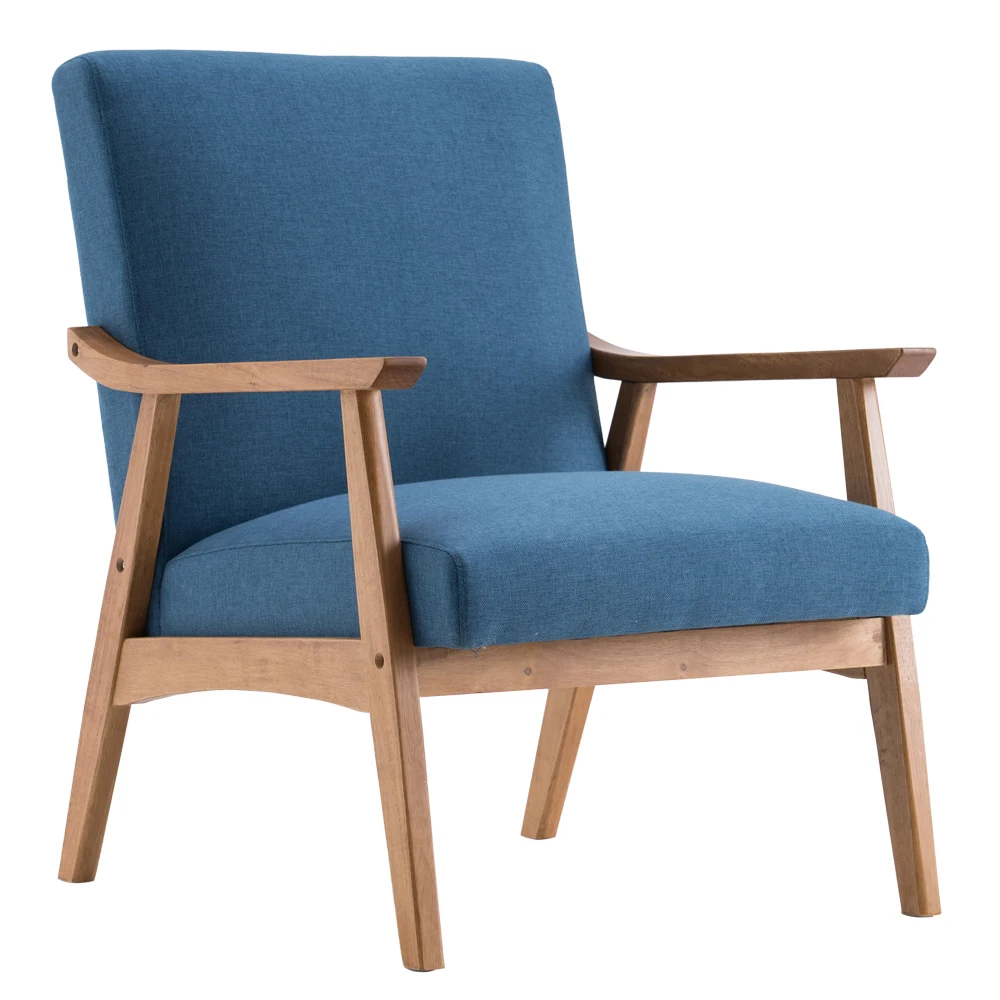 

Retro Simple Single Recreational Sofa Chair Solid Wood&Fabric 67x72.5x82CM Navy Blue for Living Room Study Etc.[US-Stock]