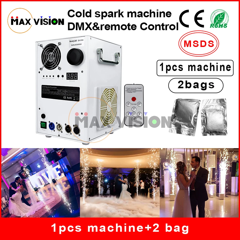 

1pcs white Chassis And 2Bags Powder 400W Cold Spark Firework Machine For Stage Effect Dmx And Remote Smokeless Fountain wedding