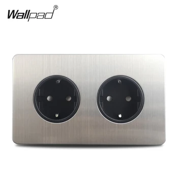 

Wallpad Silver Double EU Wall Power Socket 2 Gang Electric Outlet Satin Chrome Stainless Steel Panel H6 Series