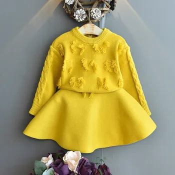 

2020 Autumn Item Girl Fashion Knitting Suit Baby Kids Children Clothing Set Inculding Top+skirt 2pcs Per Set