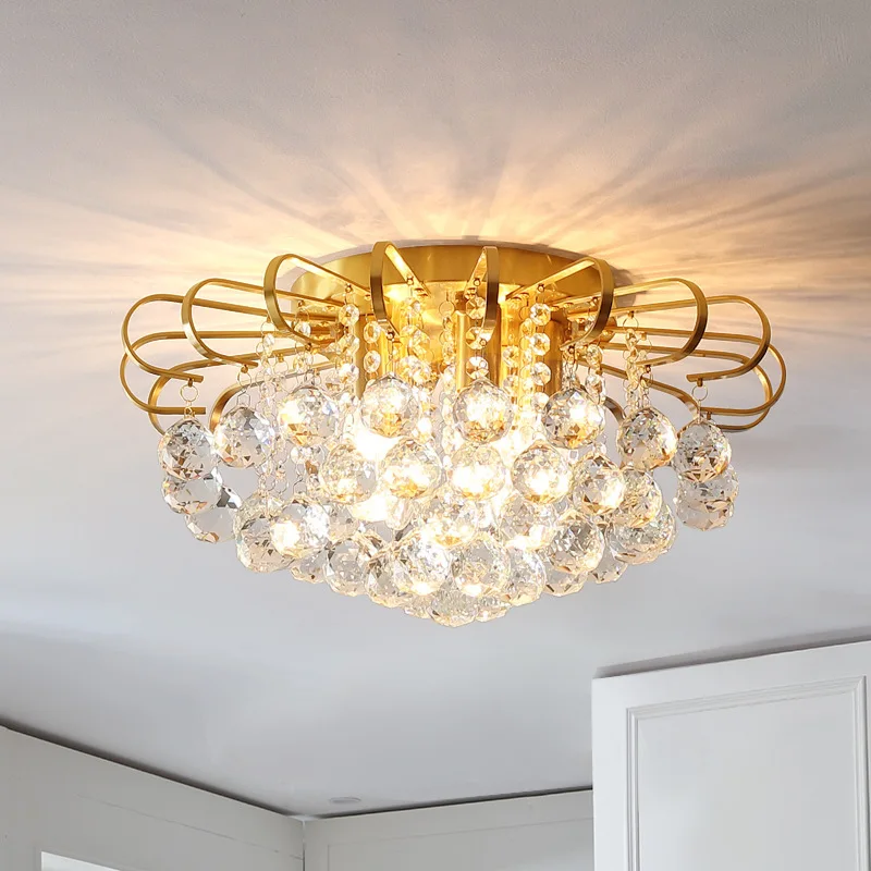 

Modern Crystal Luxury LED Ceiling Light Nordic Copper Study Living Room Restaurant Fixture Indoor Home Romantic Ceiling Lamp