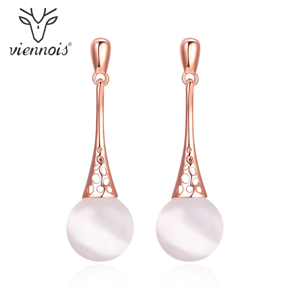 

Viennois Rose Gold Color Dangle Earrings For Women Wedding Opal Stone Earrings Fashion Jewelry 2019