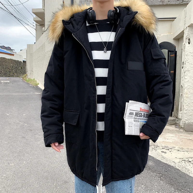 LAPPSTER Мужская камуфляжная зимняя куртка корейский стиль длинное пальто Мужская Черная шерстяная куртка с капюшоном пальто парка уличная ветровка - Цвет: Black