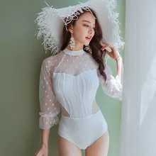 Женская пляжная одежда женский купальник цельный купальник для женщин полный цельный купальник с Купальники пуш-ап длинный рукав