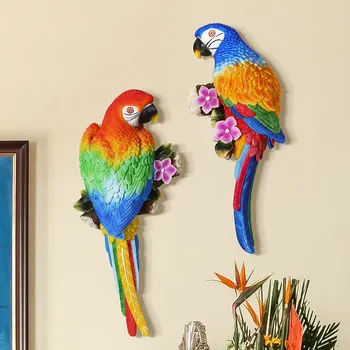 

EUROPEAN PASTORAL 3D STEREO RESIN PARROTS WALL HANGING BIRDS ORNAMENTS CREATIVE HOME BACKGROUND WALL DECORATION MURAL CRAFTS ART
