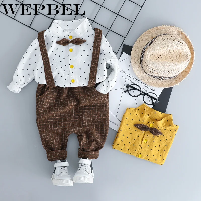WEPBEL/комплект одежды для маленьких мальчиков, детские костюмы Одежда для младенцев комплект для маленьких мальчиков, рубашка с бабочкой Топы+ комбинезон Одежда для новорожденных