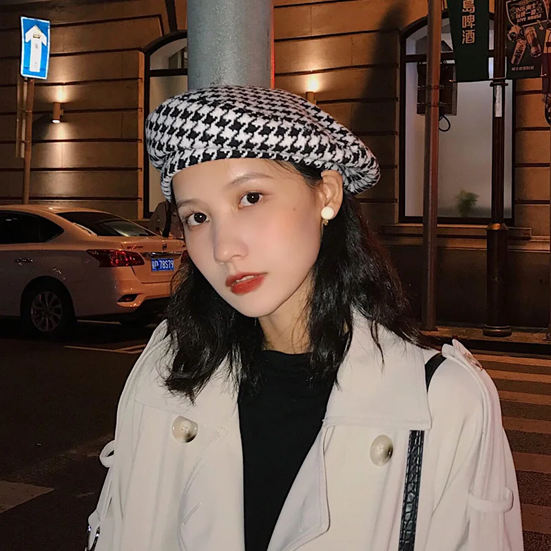 

INS Online Celebrity England Thousands of Birds Hat Women's Korean-style Versatile Street Hong Kong Style Beret Retro Fashion Pa