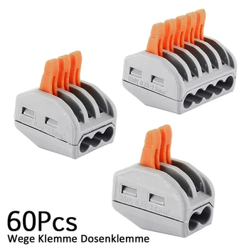 

60pc/set Reusable Terminal Block Lever Home Compact Splicing Connector Wire 2/3/5 Pole Cable Clamp Nut For Lighting Fixtures