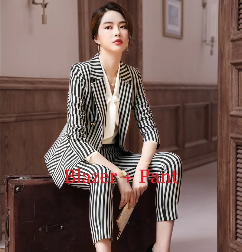Blazer and Pant Set Новинка, Модный женский Блейзер, женские деловые костюмы со штанами и пиджаком, комплекты одежды для работы, Офисная форма, стили - Цвет: Blazer and Pant Set