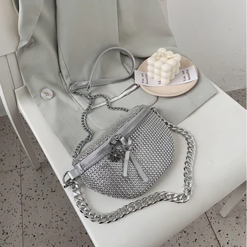 

Women Rhinestone Chest Bag Summer Full Diamonds Breast Package Evening Party Crossbody Bags for Women Ladies Shoulder Bag