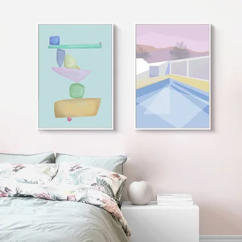 

Modern Abstract Geometric Design Mountain Poster Girls Wall Art Canvas Painting Pictures for Bedroom Home Decoration