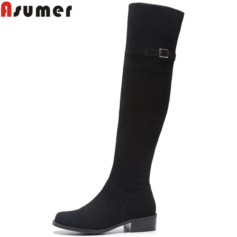 ASUMER/Большой размер 34-43 модные сапоги выше колена женские замшевые с круглым