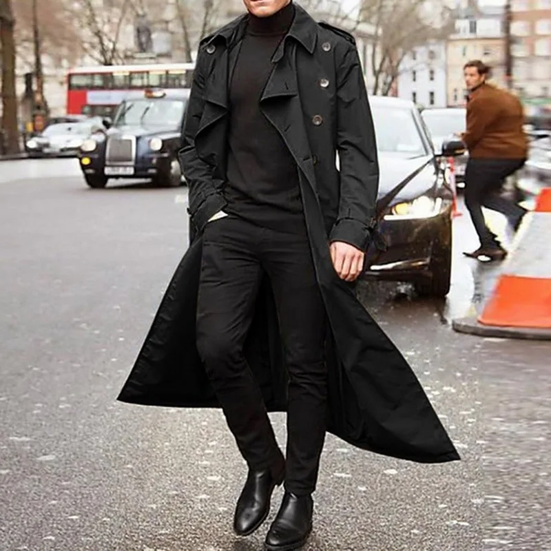 Puimentiua Mens Long Slim Coat Winter Business Blazer Gentlemen Trench Button Coat Windbreaker Jacket