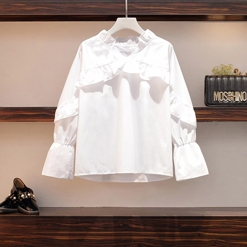 Blouse Trytree осень зима женские комплекты из двух частей повседневные топы с v-образным вырезом и оборками+ платье в полоску с карманами и поясом до середины икры комплект из 2 предметов - Цвет: Blouse