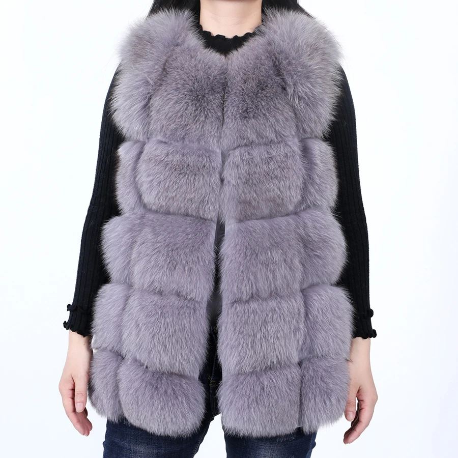 Maomaokong New 2023 Winter Fur Coat Women's Natural Real Fox Fur Vest Sleeveless Warm Luxury Fur Jacket