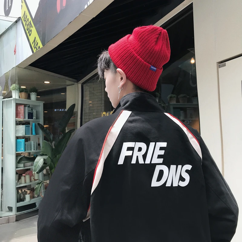 Low Price 2019 Autumn Clothing Loose Coat Ins Original Old Trend Stand Lead bomber Jacket Student Baseball Serve Thin windbreaker Black