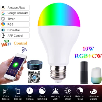 

LED Bulb Smart Wifi Bulb Led Light RGBW 10W E27/E26/B22 APP Remote Control Color Adjustment Connect Amazon Alexa & Google Home