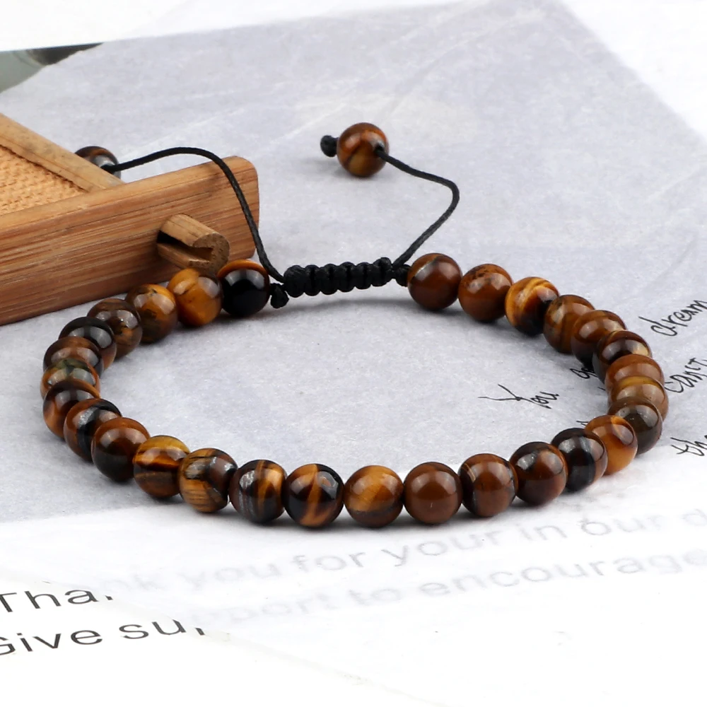 Natural Stone Bracelet Tiger Eye 4 6 8mm Round Beads Braided