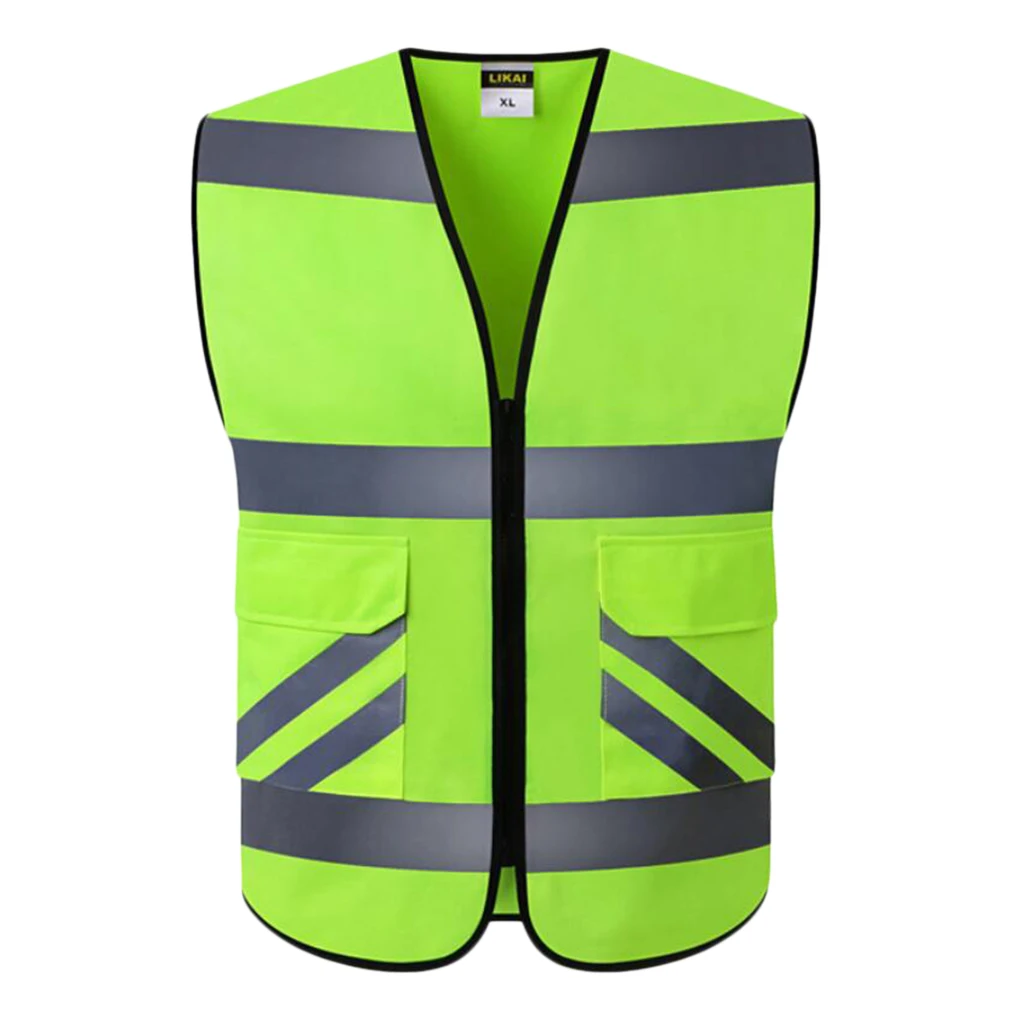 High Visibility Safety Vest with 2 Pockets, Reflective Strips and Zipper Style-A