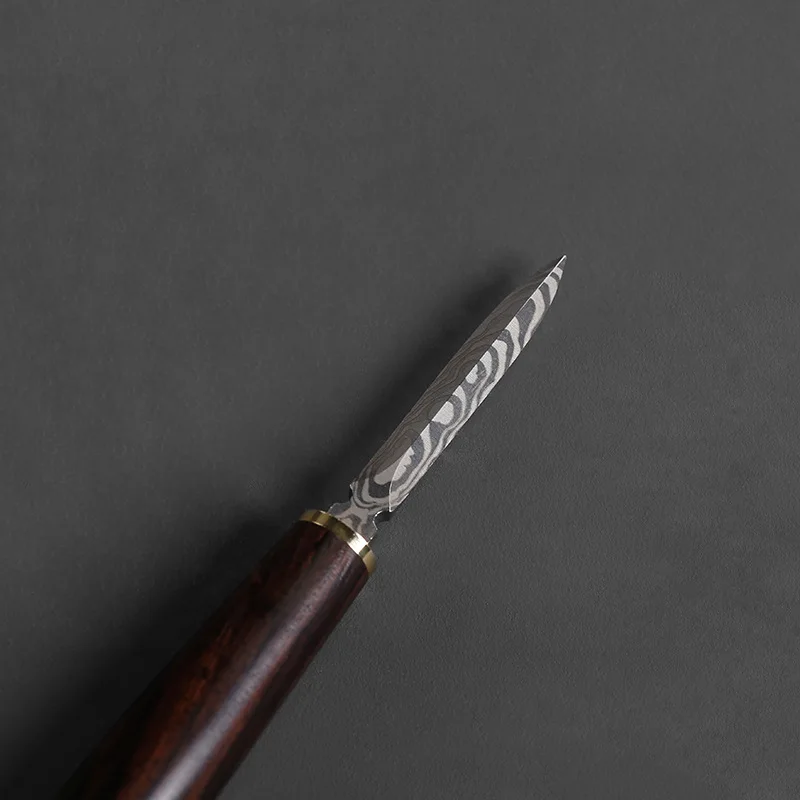 Stainless Steel Pu 'er Tea Knife, Gray Damask, Black Tea Tool, Ceremony Accessories, Set with Wooden Handle