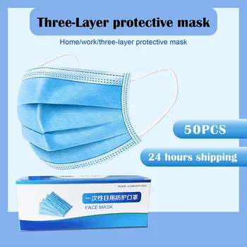 

50pcs Earloop Nonwoven 3 Lay Anti-Pollution Dust Protection Masks Disposable Face Masks Disposable Dust Filter Safety Mask