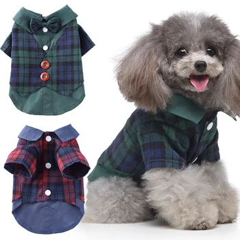 

Fashion Gentleman Plaid Dog Shirts Pet Clothes With Bow Pet Wedding Suit Plaid Formal Shirt For Small Dogs Cat Pet Products