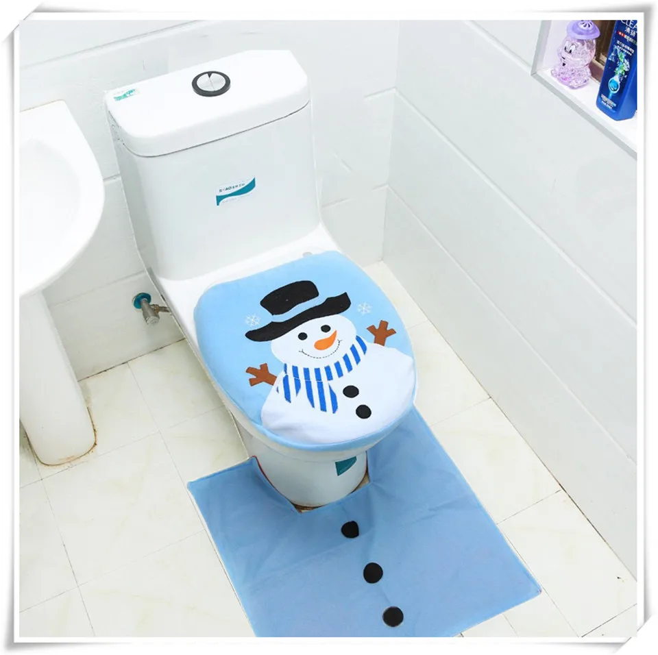 MSJO Christmas Bathroom Toilet Seat Cover Wc Rug Mat Natal Santa Claus Elk Elf Snowman New Year Navidad Christmas Decoration Hom - Цвет: Blue snowman 2pcs