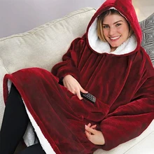 Плюшевое одеяло из микрофибры Коралловое флисовое шерстяное одеяло с рукавами теплое наружное карманное худи для взрослых зимнее одеяло с капюшоном s