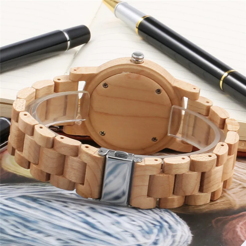 Modern Mature Wood Watch Men's Sport Wristwatch Maple Wooden Quartz Analog Clock for Men Adjustable Bamboo Bracelet Strap Gift