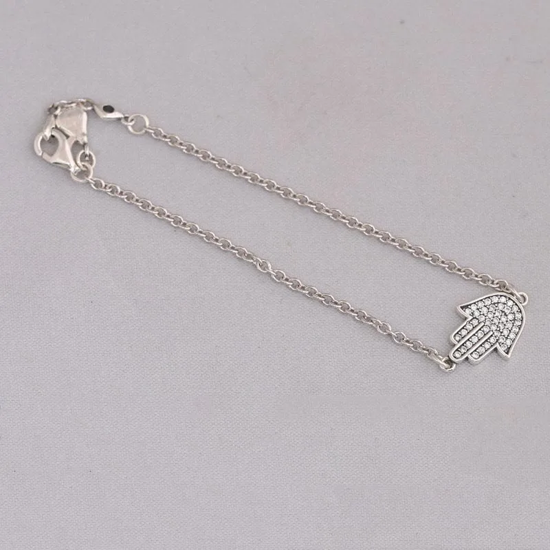 925 пробы серебро браслет символ защиты с украшением в виде кристаллов Звено Цепи Браслет Fit Для женщин бисера браслеты с подвесками сделай сам, ювелирное изделие
