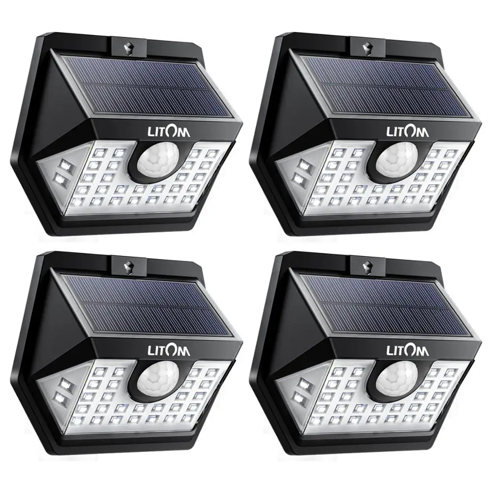 Litom солнечного движения Сенсор лампы 30 светодиодный Солнечный Уличный настенный светильник с 3 регулируемыми Светильник Модели IP65 Водонепроницаемый для двора - Испускаемый цвет: 4PCS