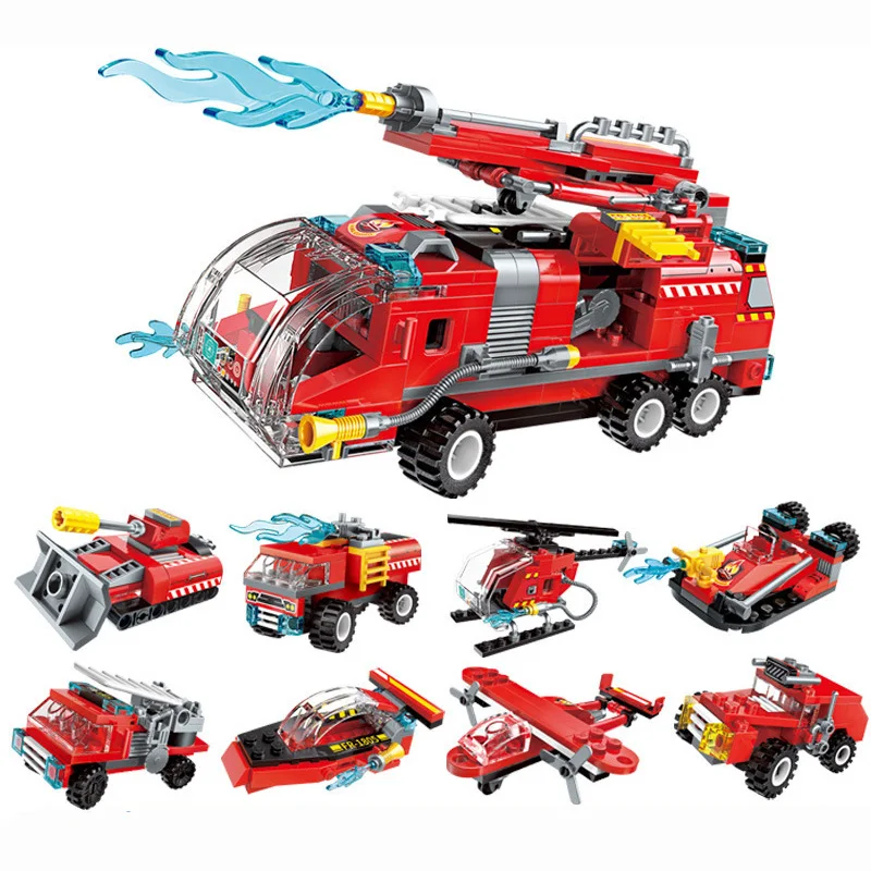 

8 in 1 Building Blocks Fire Fighting Trucks Car Helicopter Military 8 in 1 Armored Car Compatible TOY Educational Toys Block