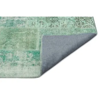 

Handmade Green Vintage Overdyed Patchwork Area Rug 080x150 Cm-2'7''X4'11''
