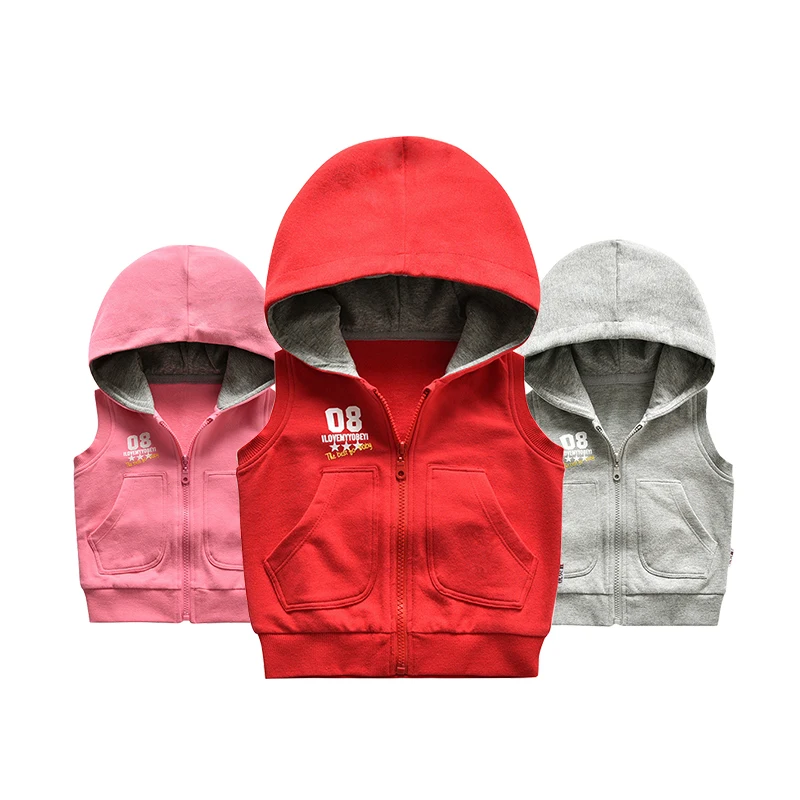Children's Knitted Hooded Waistcoat Spring And Autumn Boys & Girls Pure Color Vest Jacket Baby Kids Casual Cotton Vest Coat P66