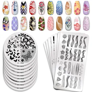 

PICT YOU Striped Line Stamping Plates Flower Butterfly Stamp Plate Marble Geometric Stainless Steel Nail Art Image Plate Stencil