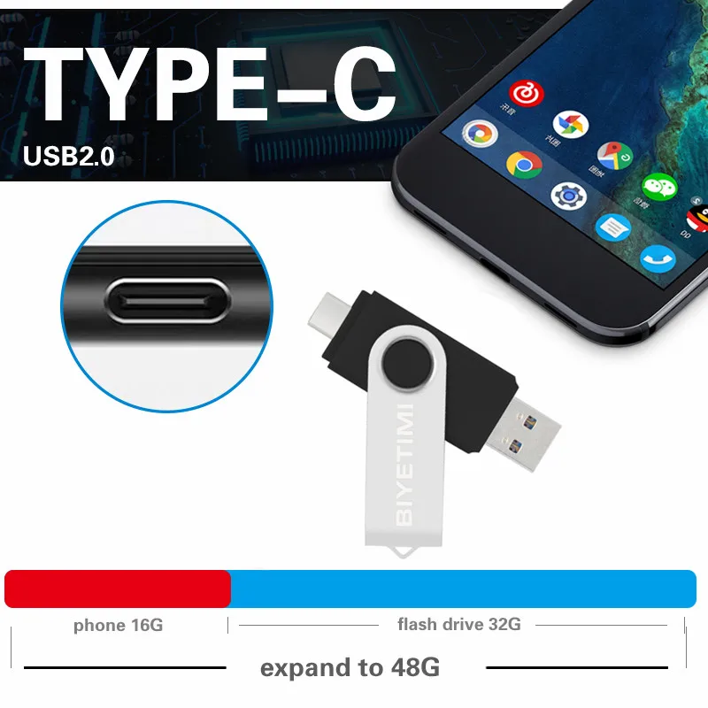Type C Usb Flash Drive 32gb 64gb 128GB For PC Phone