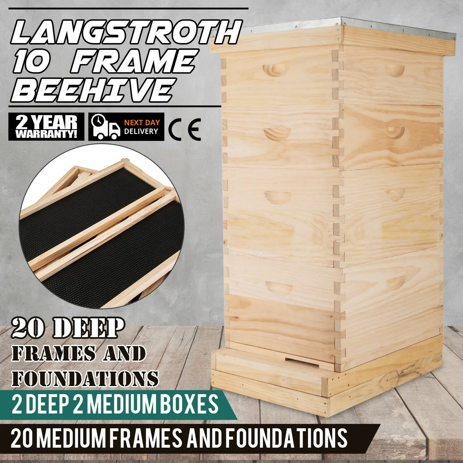Пчелиный улей Langstroth 10 Frame 2 Deep среднее оборудование для пчеловодства полный
