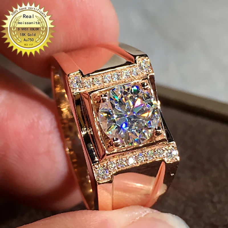 

9K Au375 White Gold Man Wedding Party Engagement Ring 1Carat Round Moissanite Diamond Ring Classic Trendy Elegant