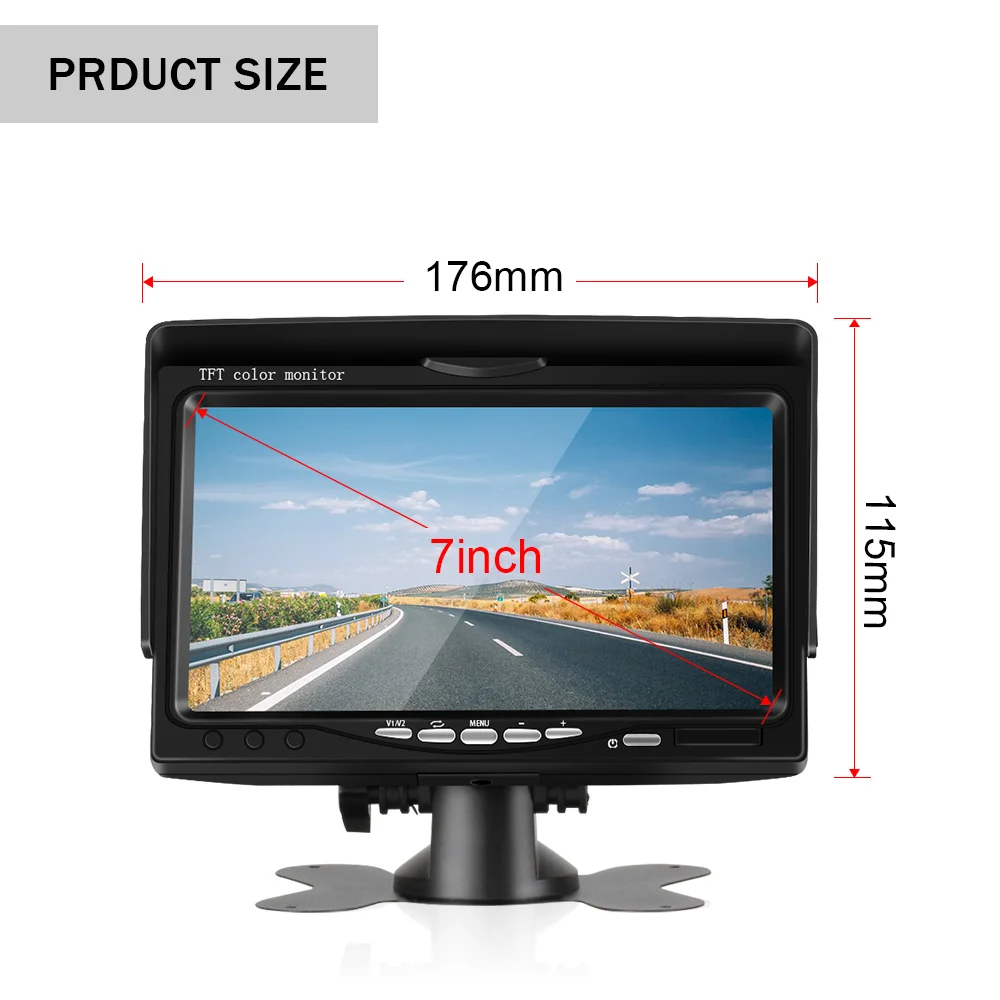 12-24V 7" HD screen Car Monitor Security TFT LCD Monitor Parking Rearview System Backup Reverse Camera For Harvester RV Truck